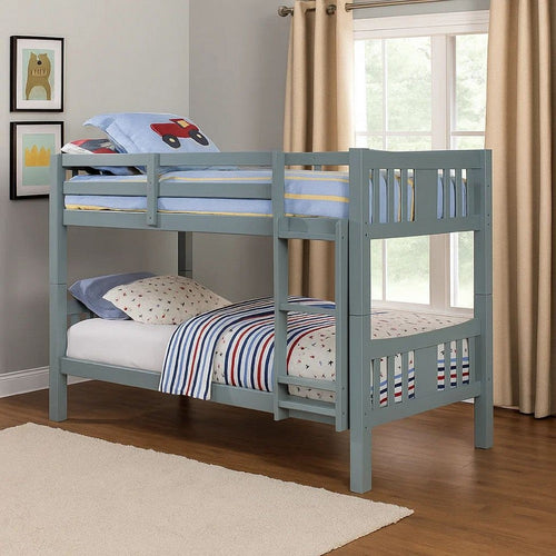 Slatted Bunk Bed | Twin Over Twin | Attached Ladder | Gray