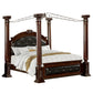 Queen Canopy Bed with Leatherette Headboard and Footboard, Black and Brown By Casagear Home