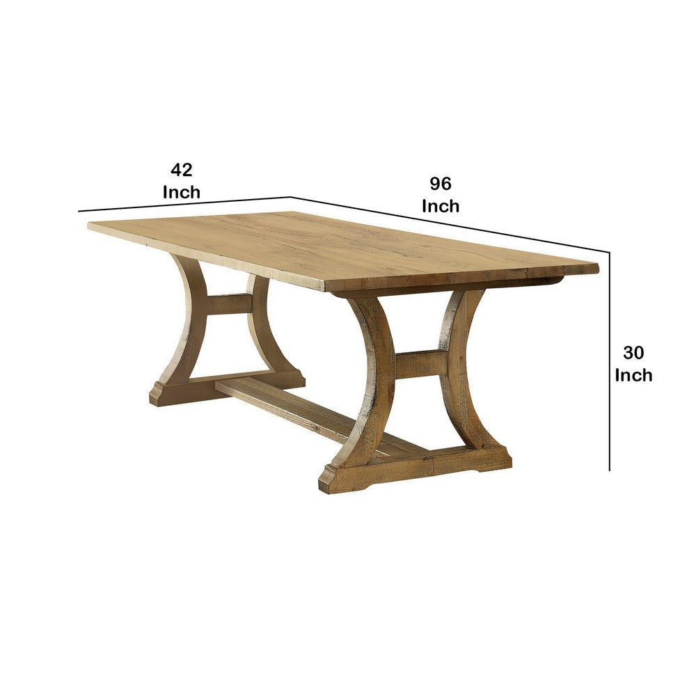 Wooden Dining Table with Curved Leged Pedestal Base Brown By Casagear Home BM217793