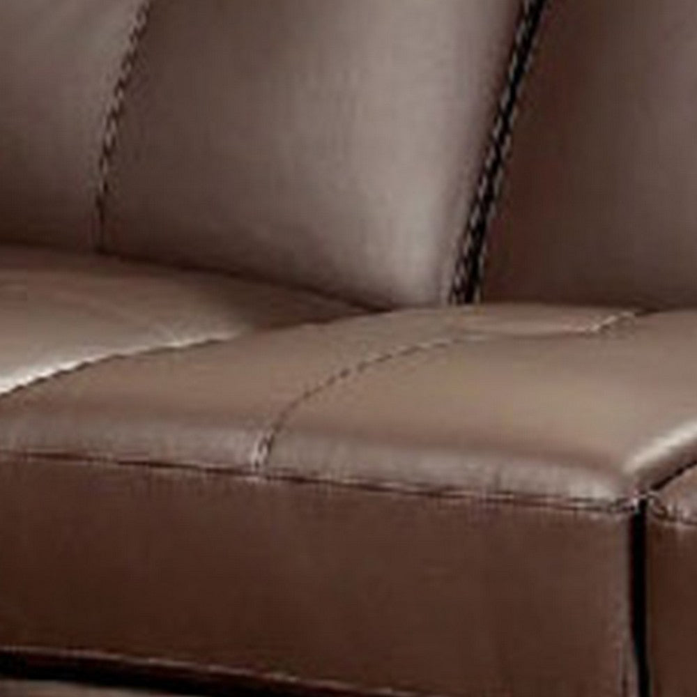 Faux Leather Upholstered Wooden Sectional Setwith Pillow Top Armrests Brown By Casagear Home BM217812