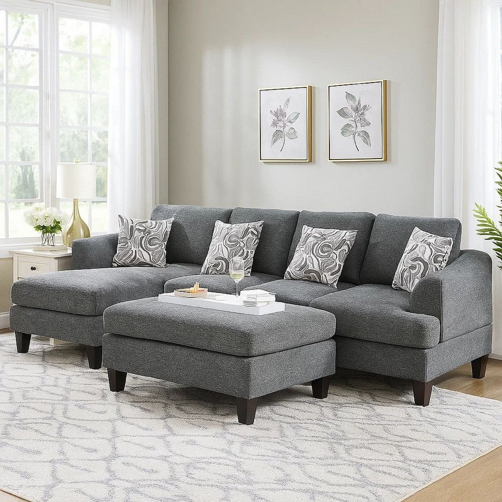Wood and Fabric Sectional Set with Ottoman, Set of 5, Gray