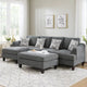 Wood and Fabric Sectional Set with Ottoman, Set of 5, Gray