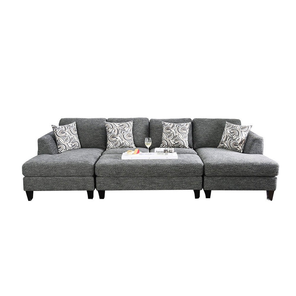 Wood and Fabric Sectional Set with Ottoman, Set of 5, Gray