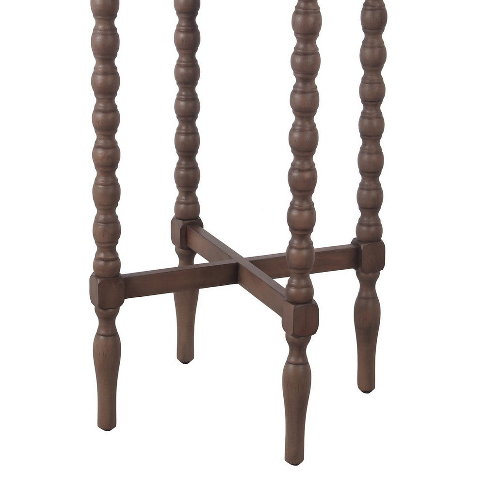 Wooden Round Accent Table with Tray Top and Beaded Turned Legs, Brown By Casagear Home