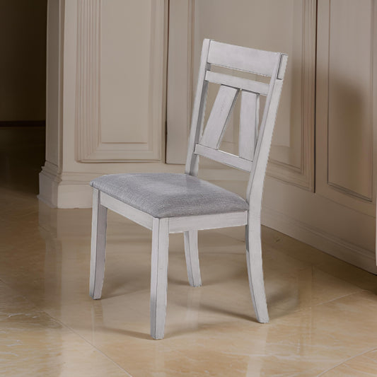 Wood Side Chair | Fabric Upholstered Seat | Set of 2 | White & Gray