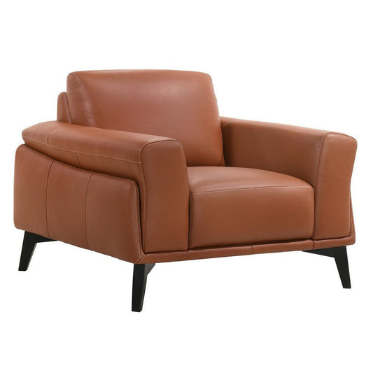 Leatherette Chair with Flared Track Armrests and Angled Legs, Brown By Casagear Home