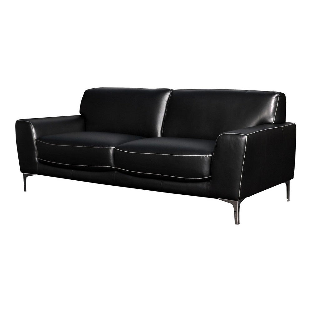 Leather Upholstered Sofa with Track Arms and Metal Legs, Black By Casagear Home