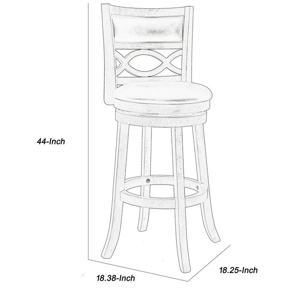 Curved Lattice Back Swivel Barstool | Faux Leather Seat | Gray & Black