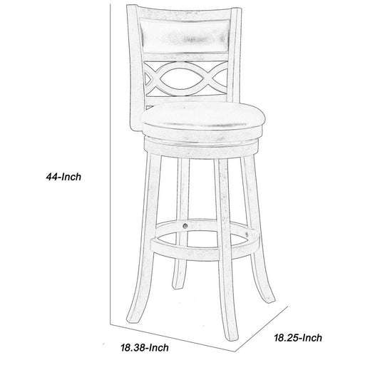 Curved Lattice Back Swivel Barstool with Leatherette Seat, Gray and Black By Casagear Home