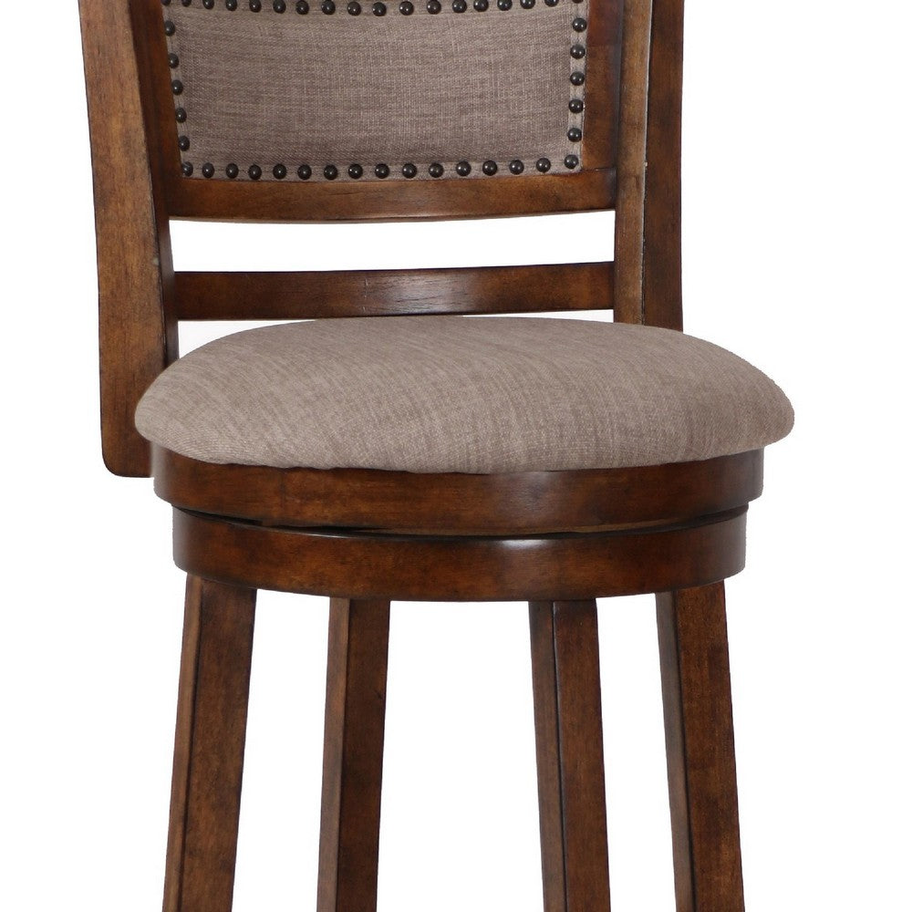 Curved Swivel Barstool with Fabric Padded Seating Brown and Beige By Casagear Home BM218131