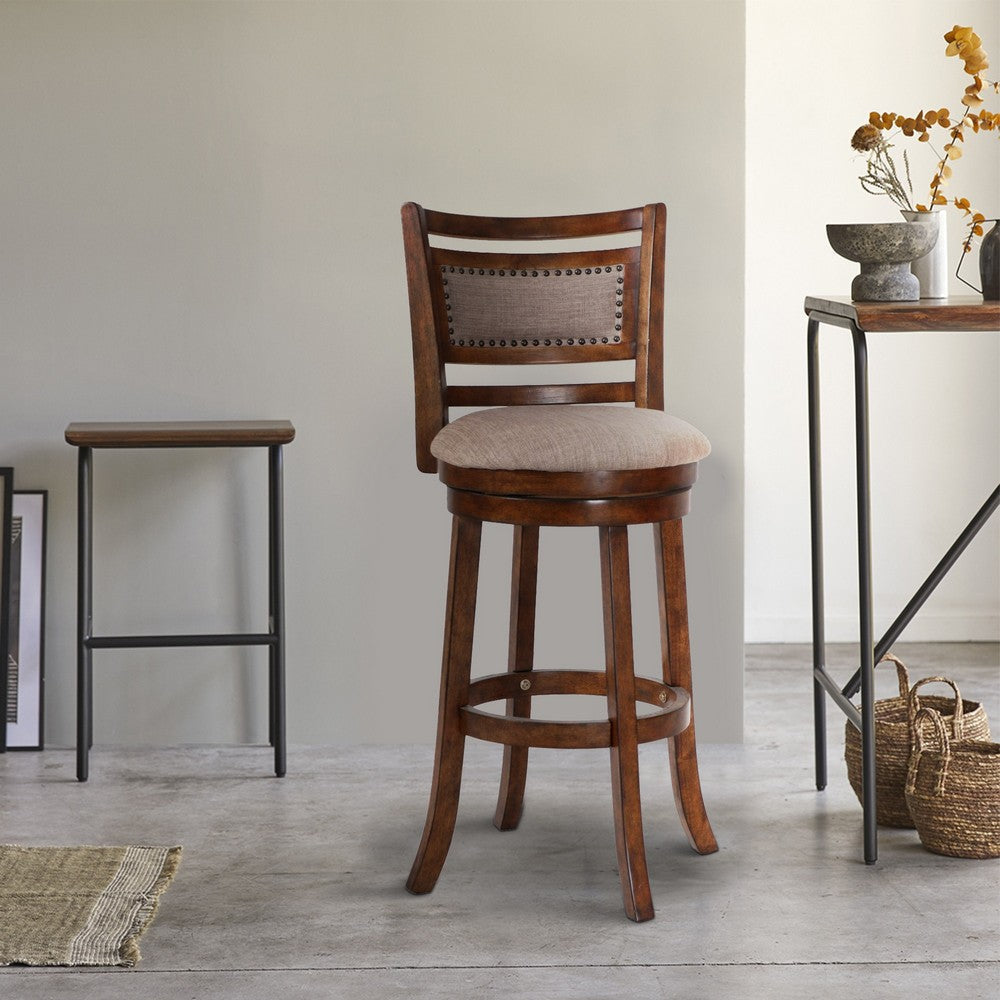 Curved Swivel Barstool | Fabric Padded Seat | Brown & Beige