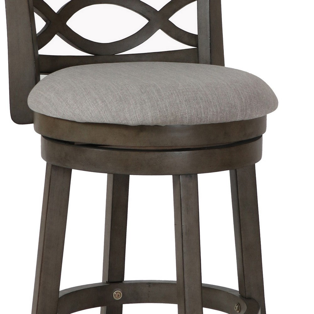Curved Lattice Back Swivel Counter Stool | Fabric Seat | Antique Gray