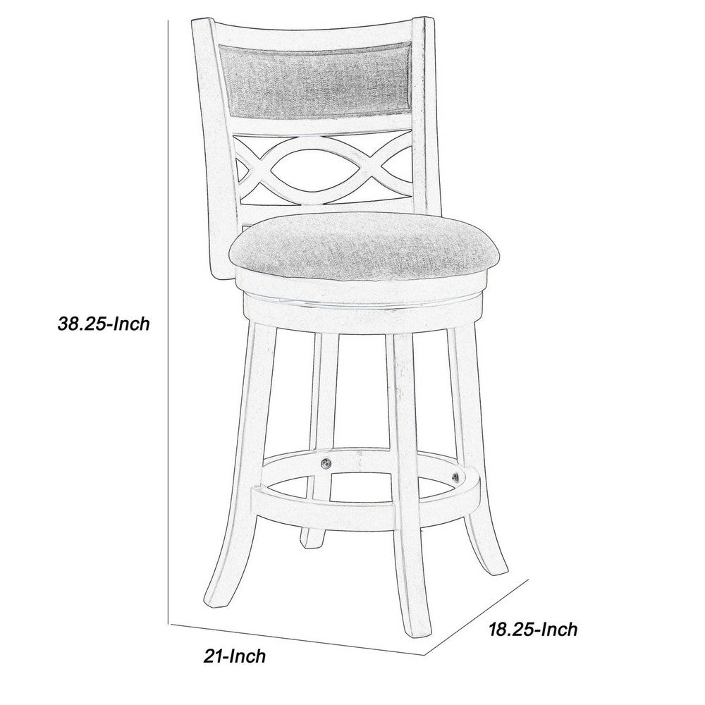 Curved Lattice Back Swivel Counter Stool | Fabric Seat | Antique Gray