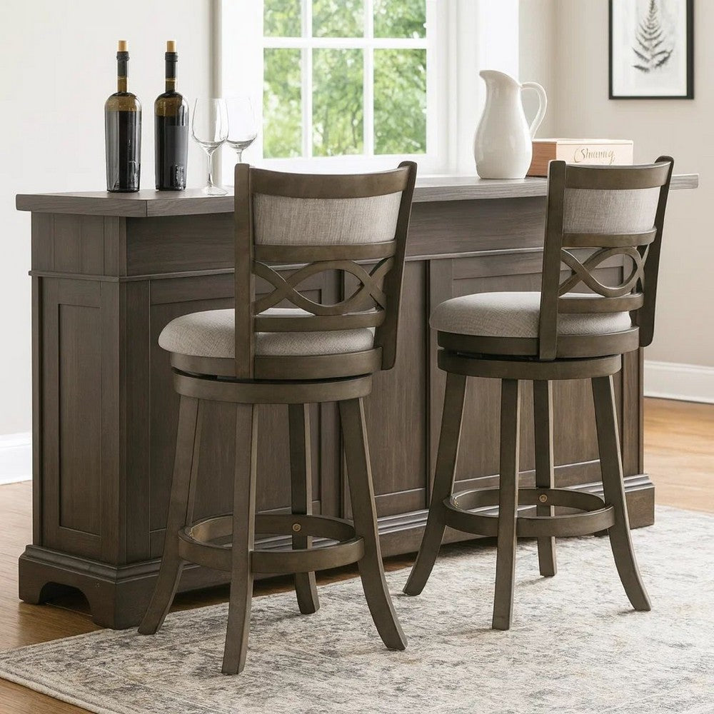Curved Lattice Back Swivel Counter Stool | Fabric Seat | Antique Gray