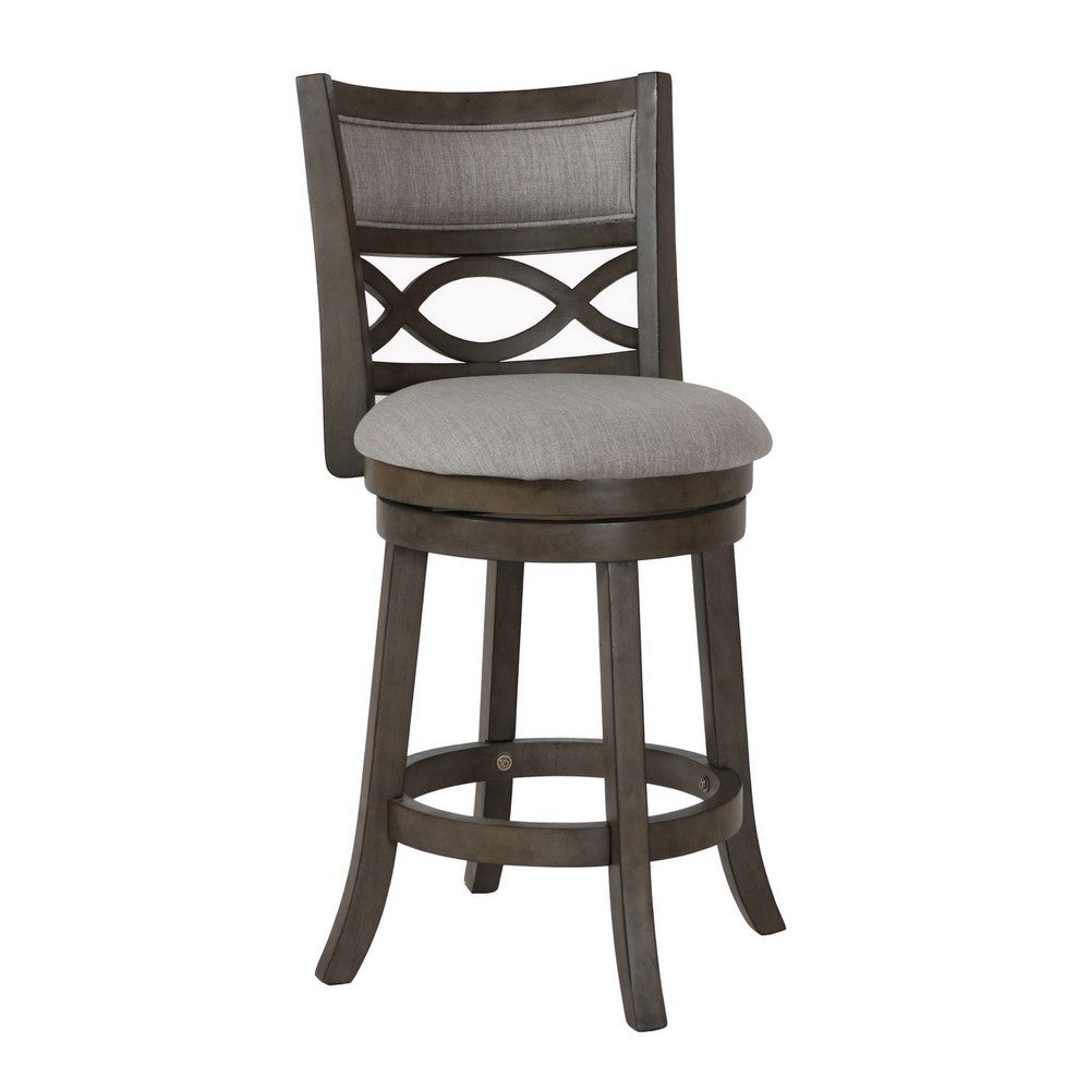 Curved Lattice Back Swivel Counter Stool | Fabric Seat | Antique Gray