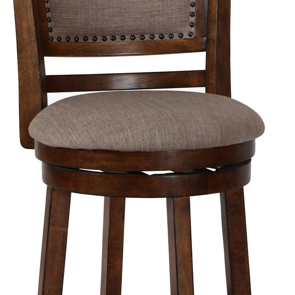 Curved Swivel Counter Stool | Fabric Padded Seat | Brown & Beige BM218145