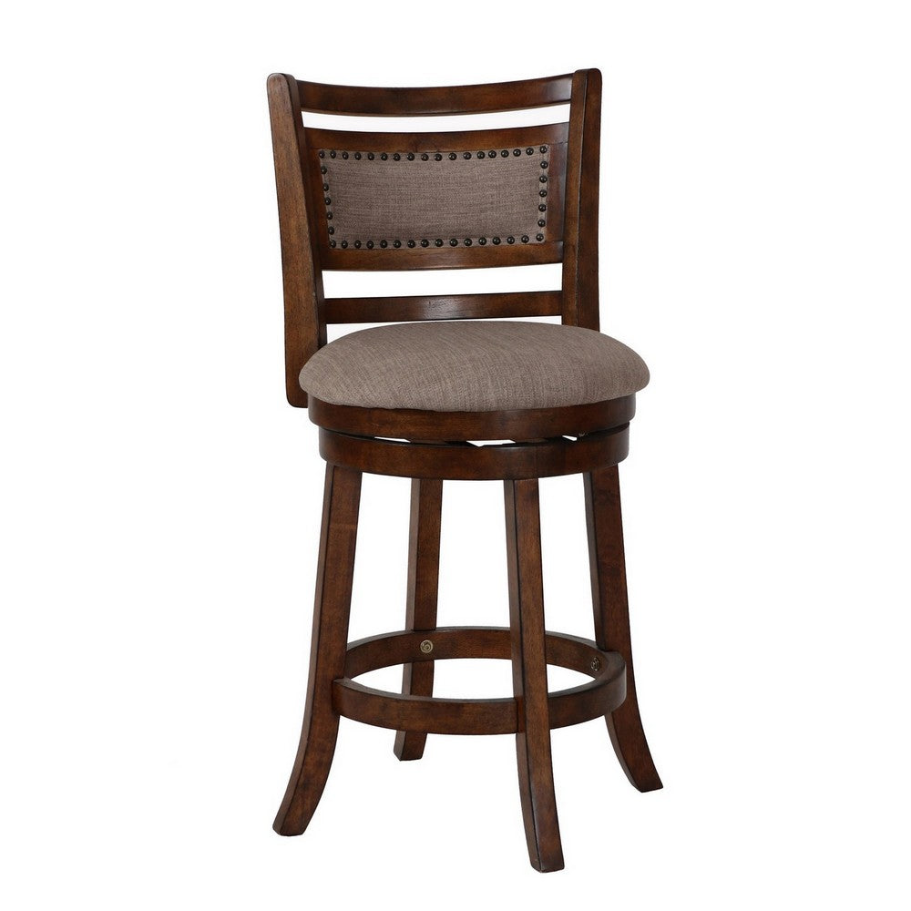 Curved Swivel Counter Stool | Fabric Padded Seat | Brown & Beige BM218145
