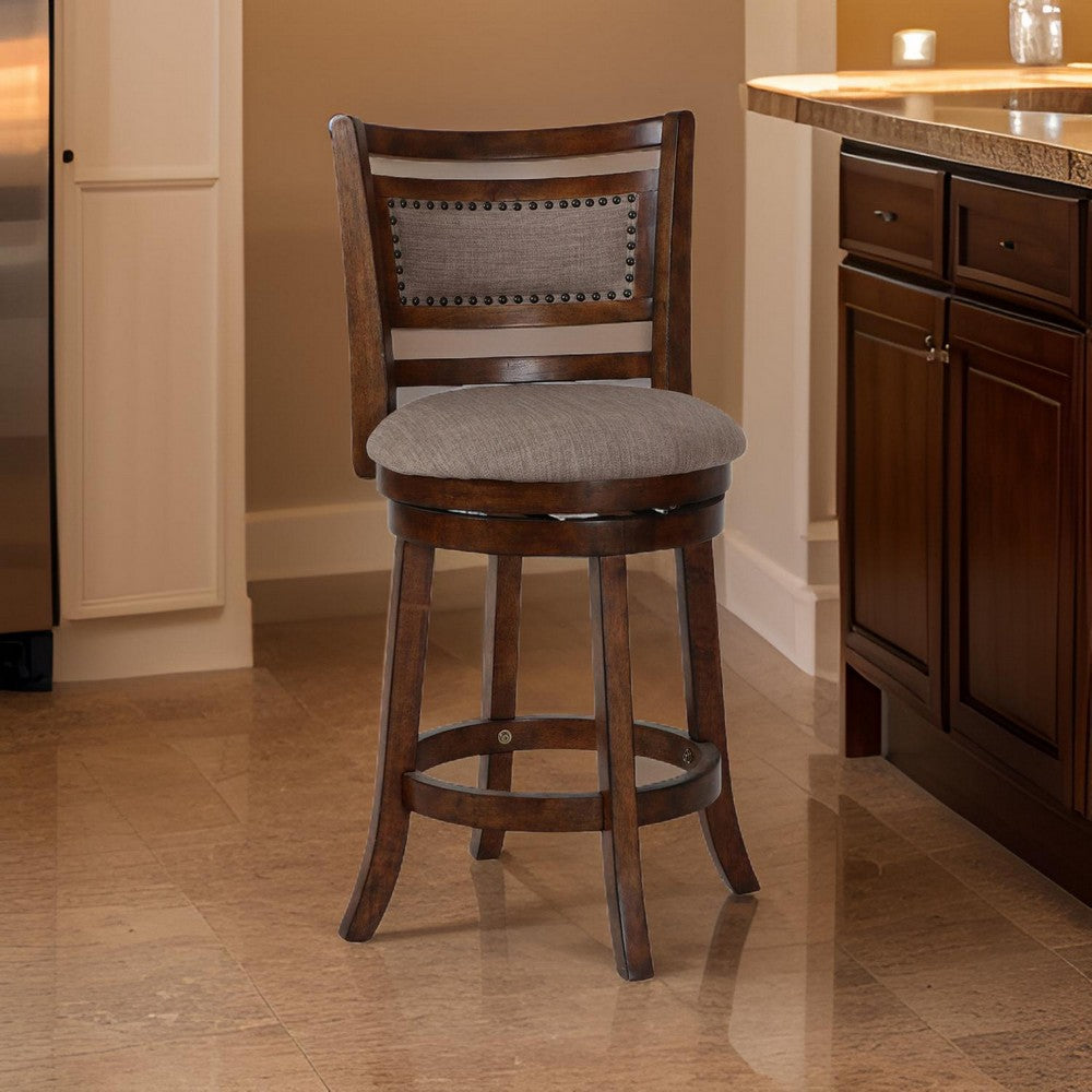 Curved Swivel Counter Stool | Fabric Padded Seat | Brown & Beige