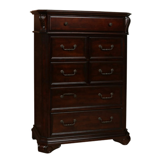 Fay Traditional 7 Drawer Wooden Chest with Molded and Carving Details, Brown By Casagear Home