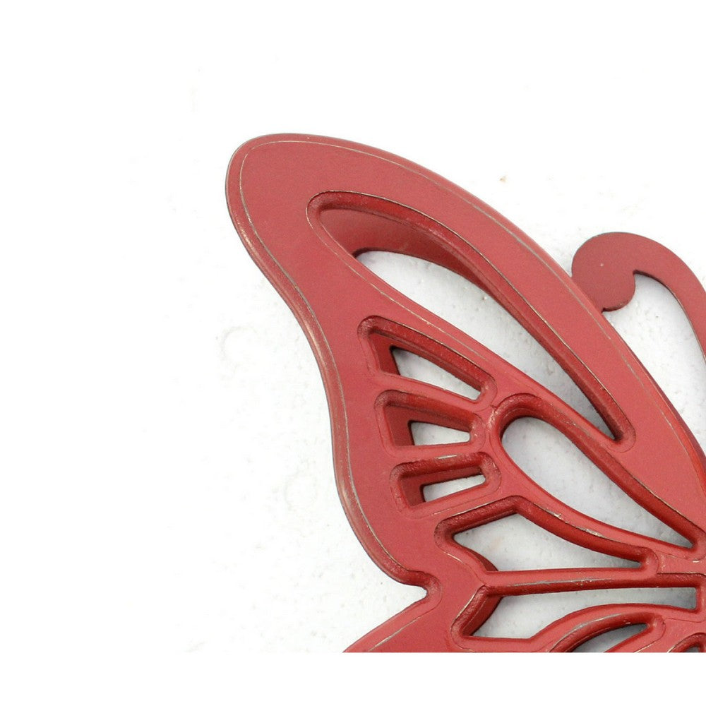 Wooden Butterfly Wall Plaque with Cutout Detail, Red