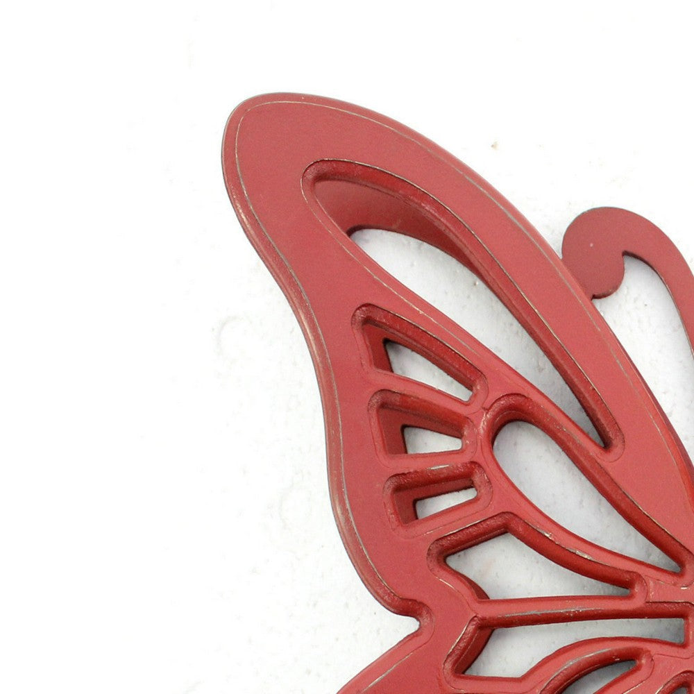 Wooden Butterfly Wall Plaque with Cutout Detail Red BM218333