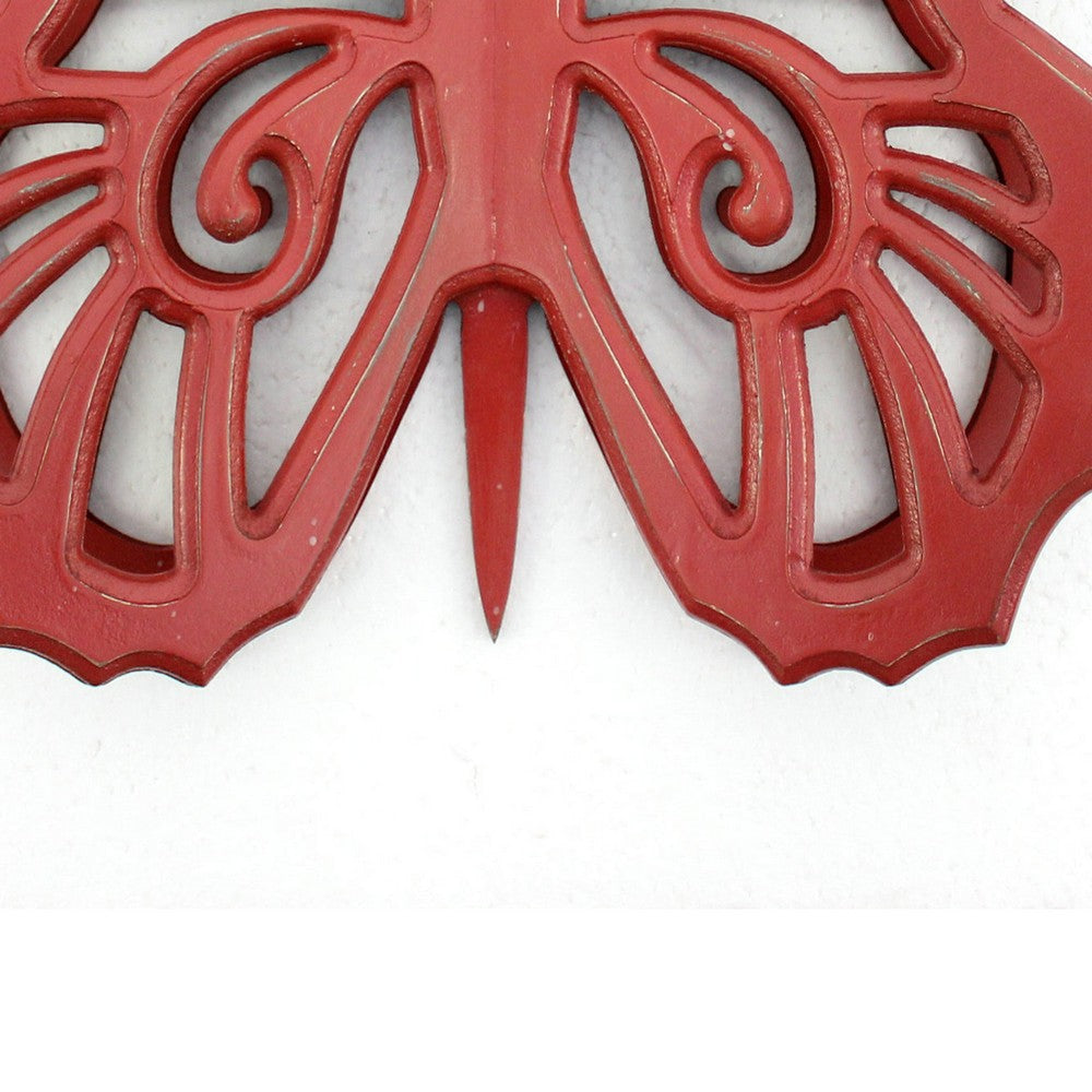 Wooden Butterfly Wall Plaque with Cutout Detail Red BM218333