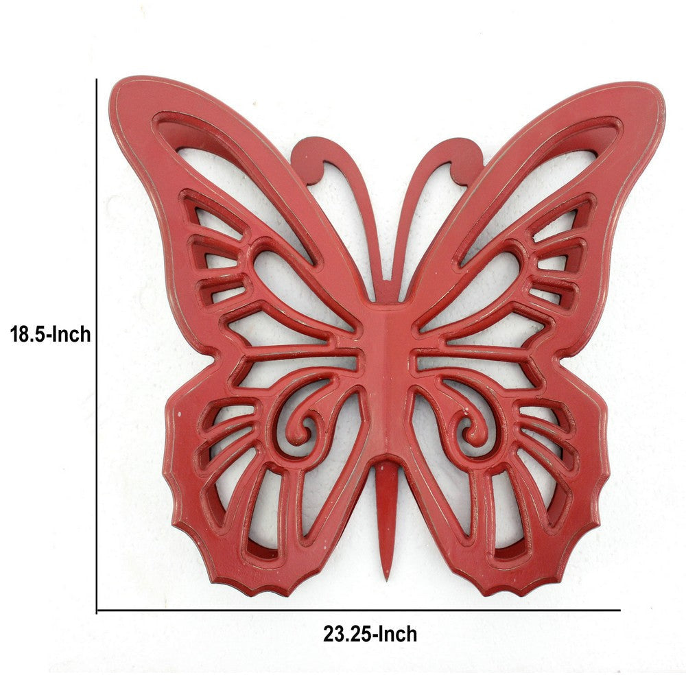 Wooden Butterfly Wall Plaque with Cutout Detail Red BM218333