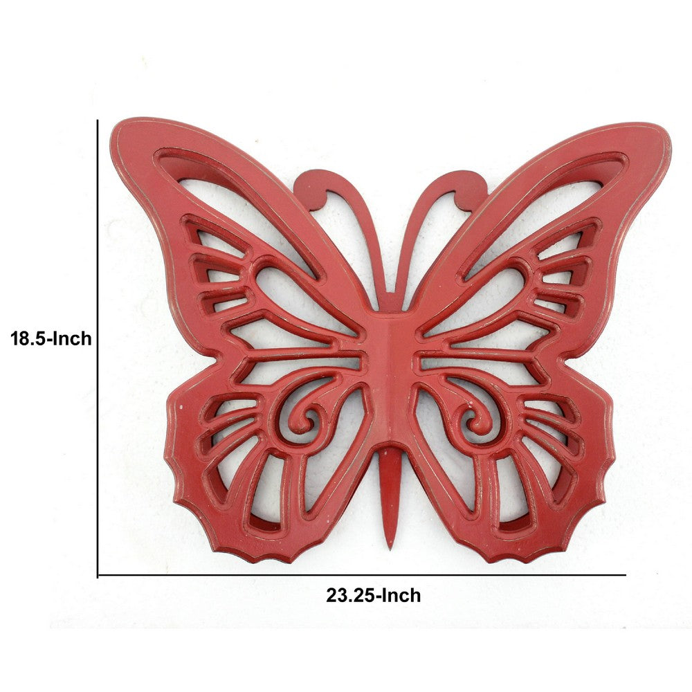 Wooden Butterfly Wall Plaque with Cutout Detail, Red