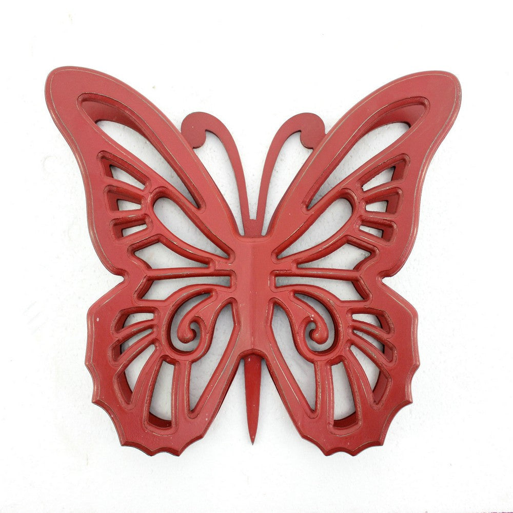 Wooden Butterfly Wall Plaque with Cutout Detail Red BM218333