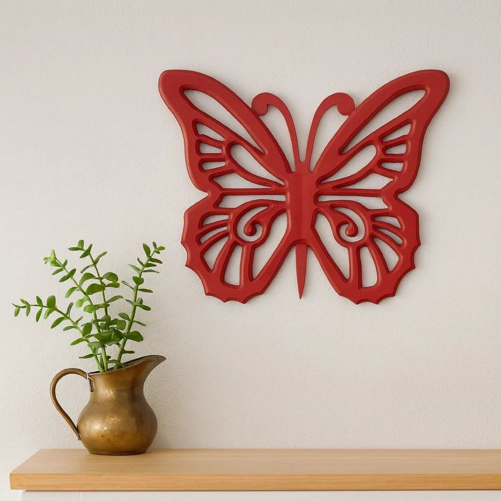 Wooden Butterfly Wall Plaque with Cutout Detail, Red