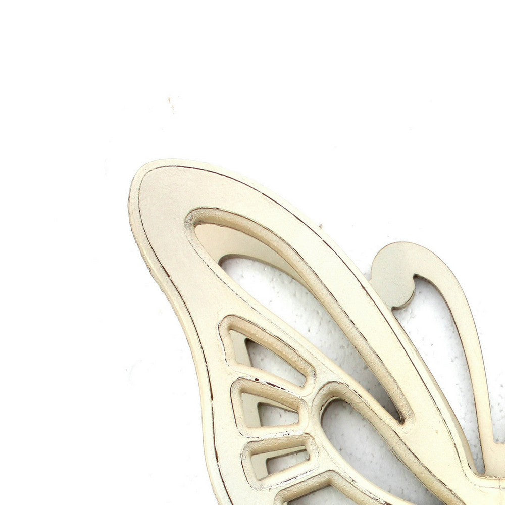 Wooden Butterfly Wall Plaque with Cutout Detail White BM218334