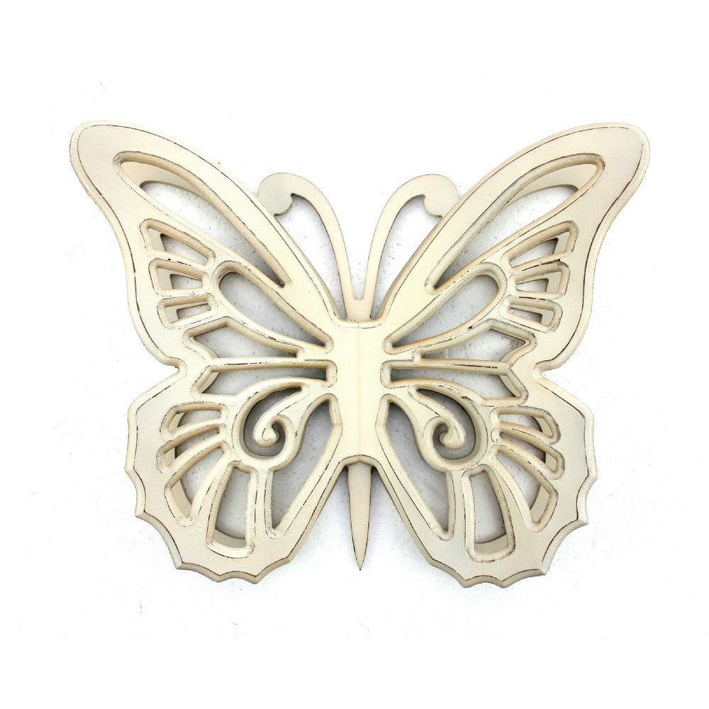 Wooden Butterfly Wall Plaque with Cutout Detail, White