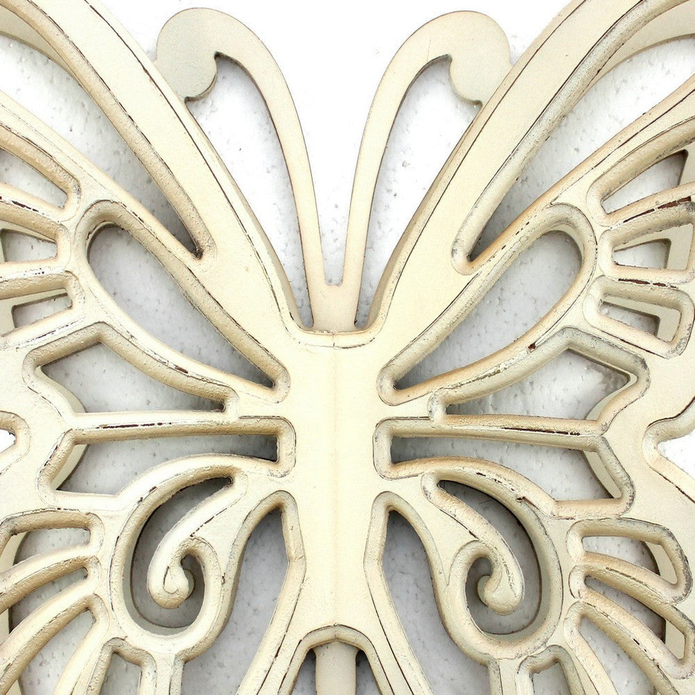 Wooden Butterfly Wall Plaque with Cutout Detail White BM218334