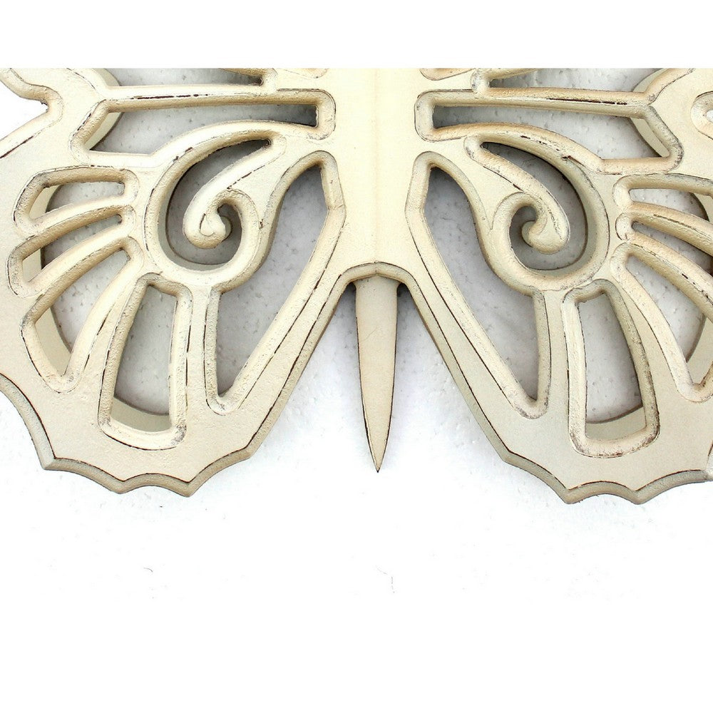 Wooden Butterfly Wall Plaque with Cutout Detail, White