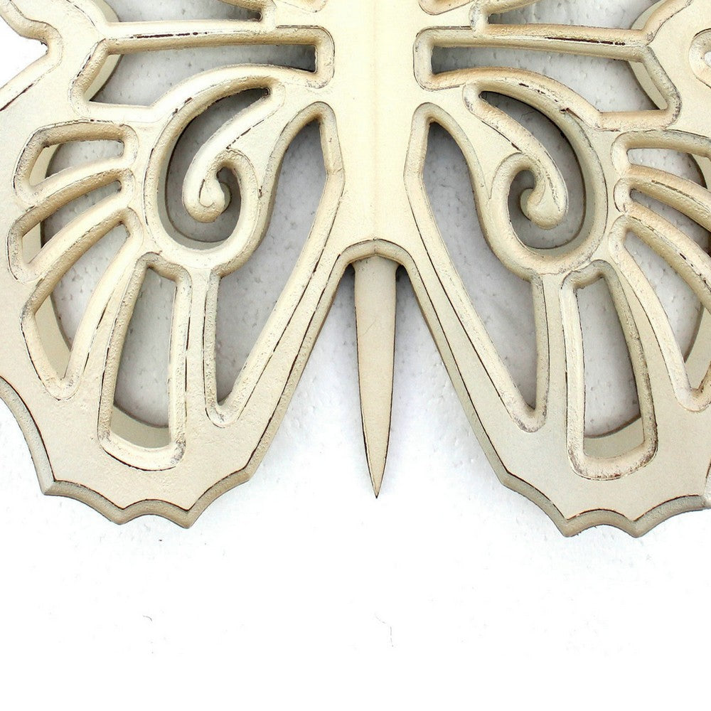 Wooden Butterfly Wall Plaque with Cutout Detail White BM218334