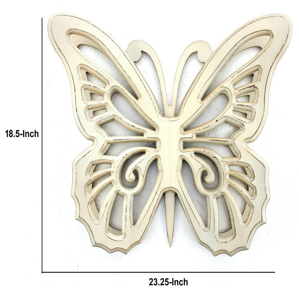 Wooden Butterfly Wall Plaque with Cutout Detail White BM218334