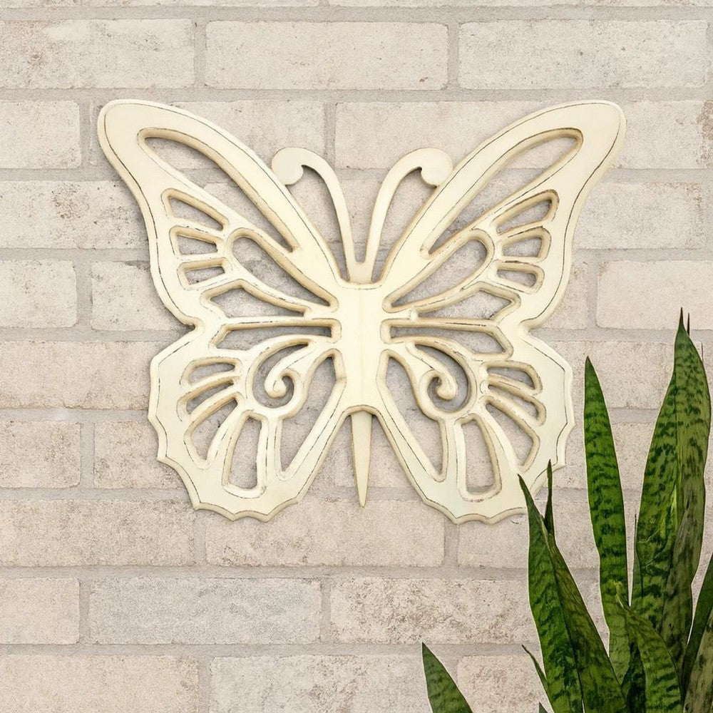 Wooden Butterfly Wall Plaque with Cutout Detail, White