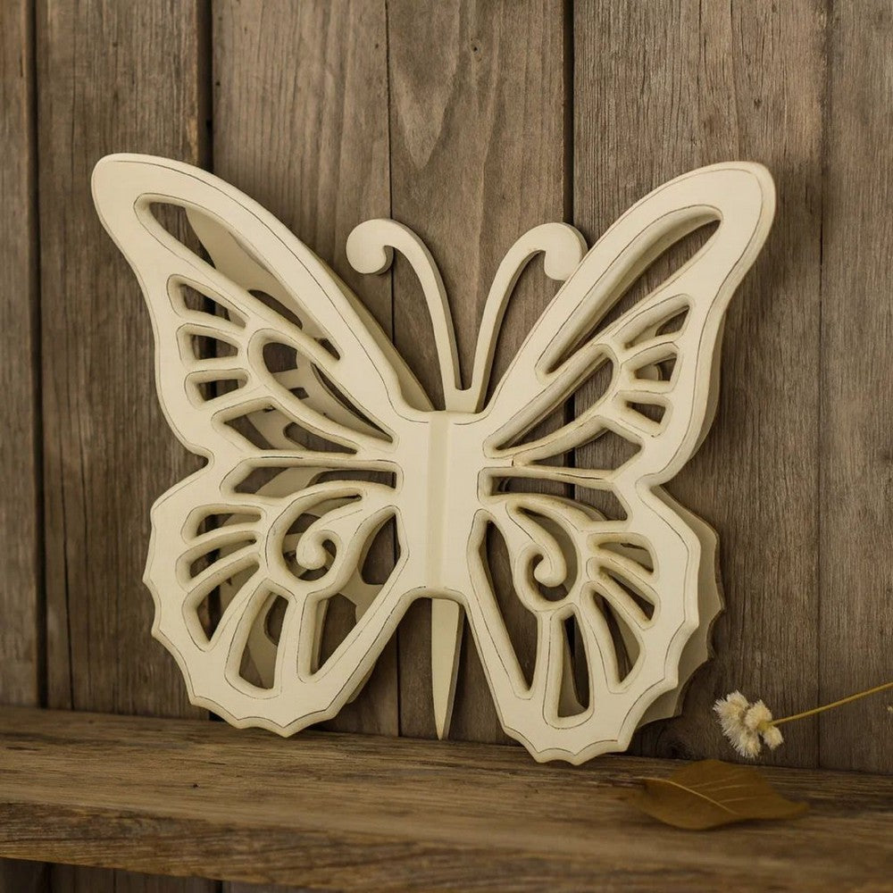 Wooden Butterfly Wall Plaque with Cutout Detail, White