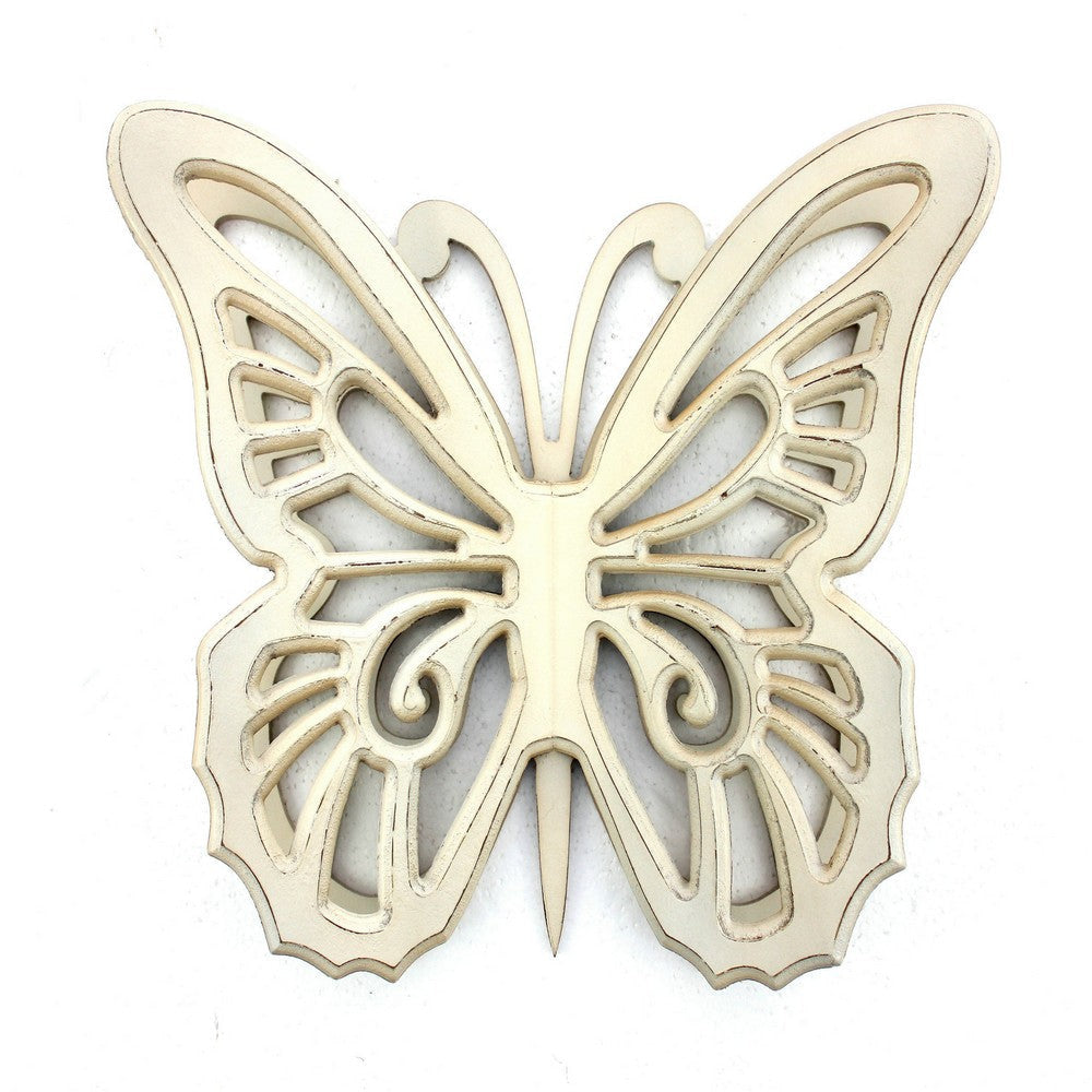 Wooden Butterfly Wall Plaque with Cutout Detail White BM218334