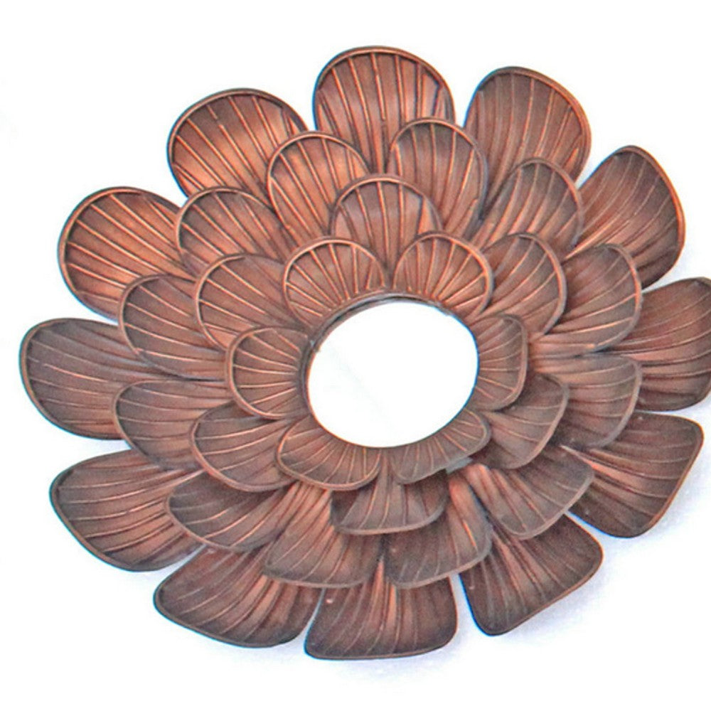 Blooming Metal Flower Wall Decor Mirror, Set of 3, Copper