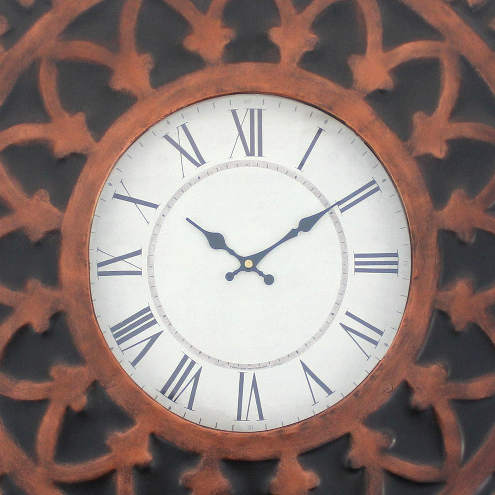 Baroque Design Metal Wall Clock with Roman Numerals Brown and Black BM218337