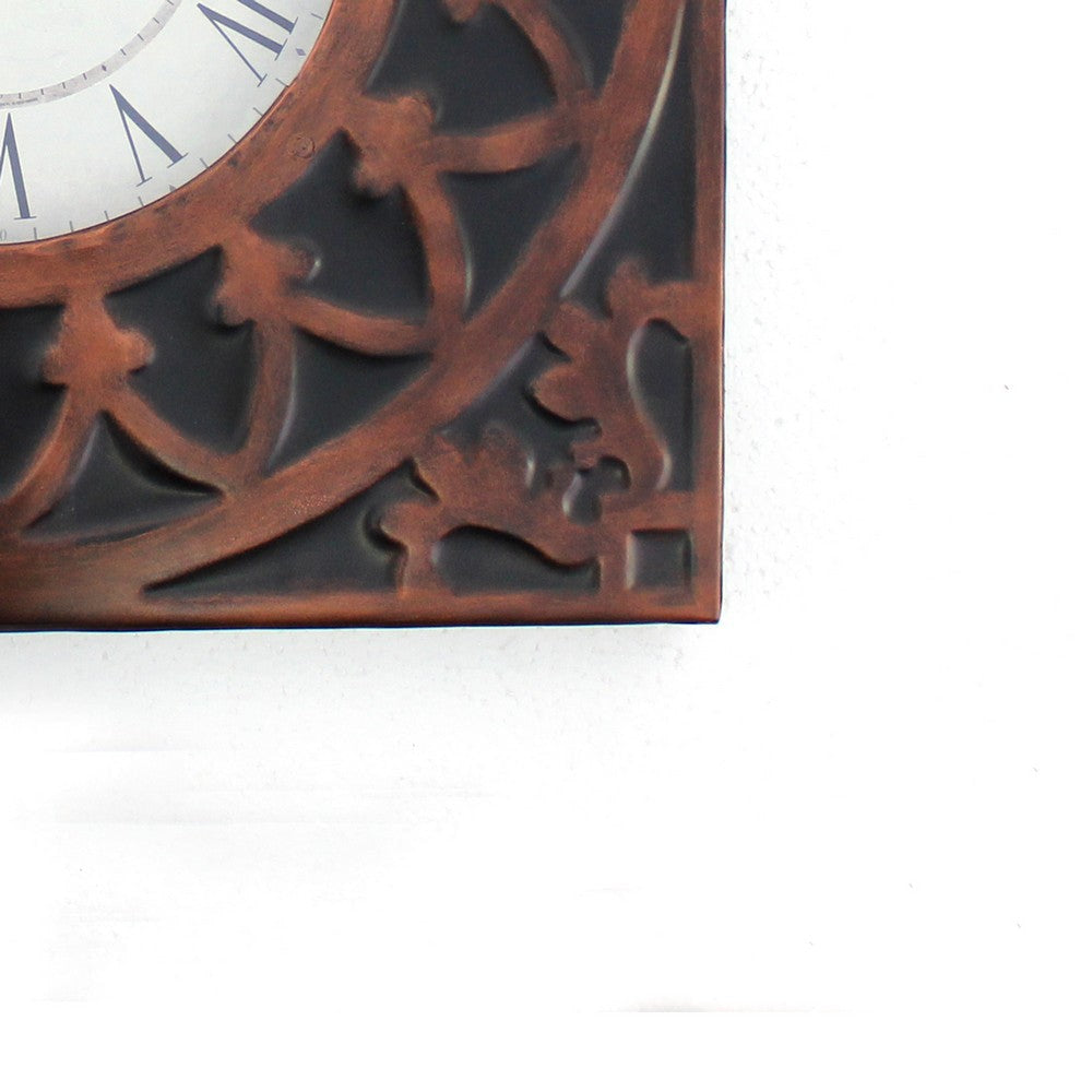 Baroque Design Metal Wall Clock with Roman Numerals Brown and Black BM218337
