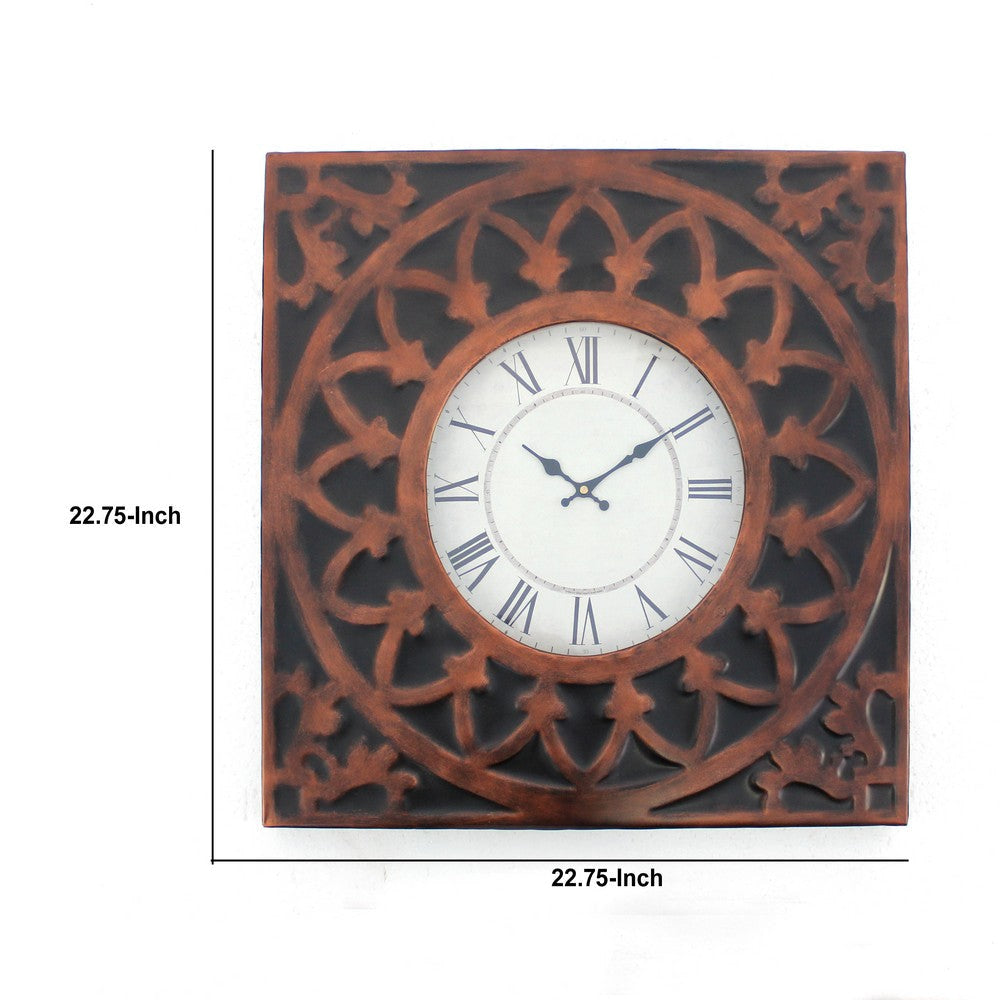 Baroque Design Metal Wall Clock with Roman Numerals Brown and Black BM218337