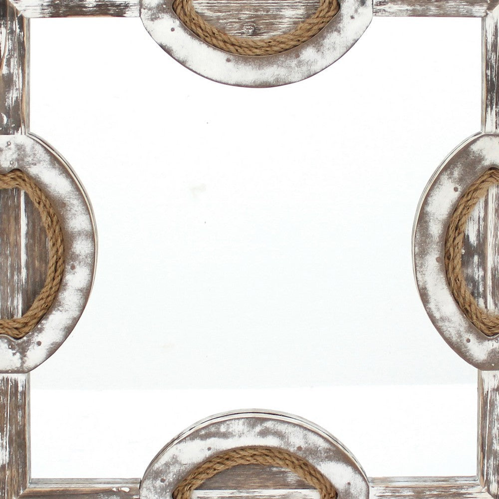 Square Wooden Wall Mirror with Rope Borders Gray BM218341