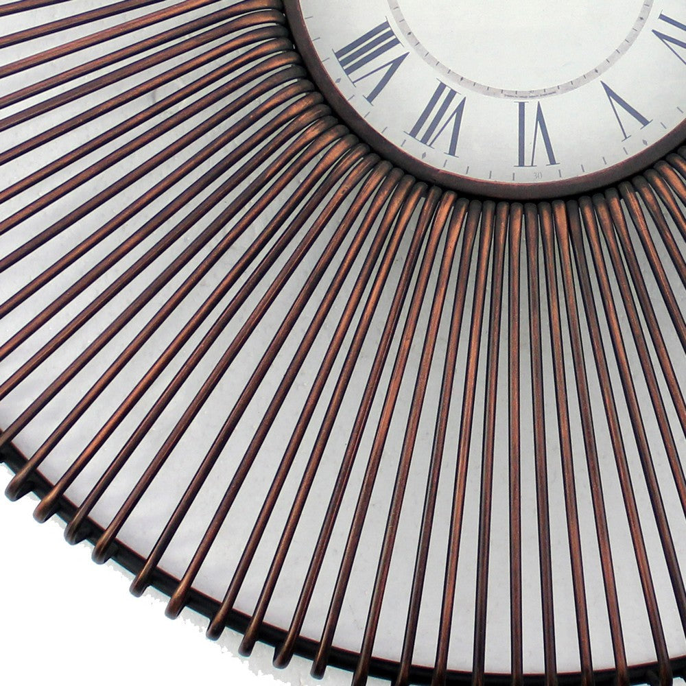 Wall Clock with Metal Fan Guard Design Frame Brown BM218347