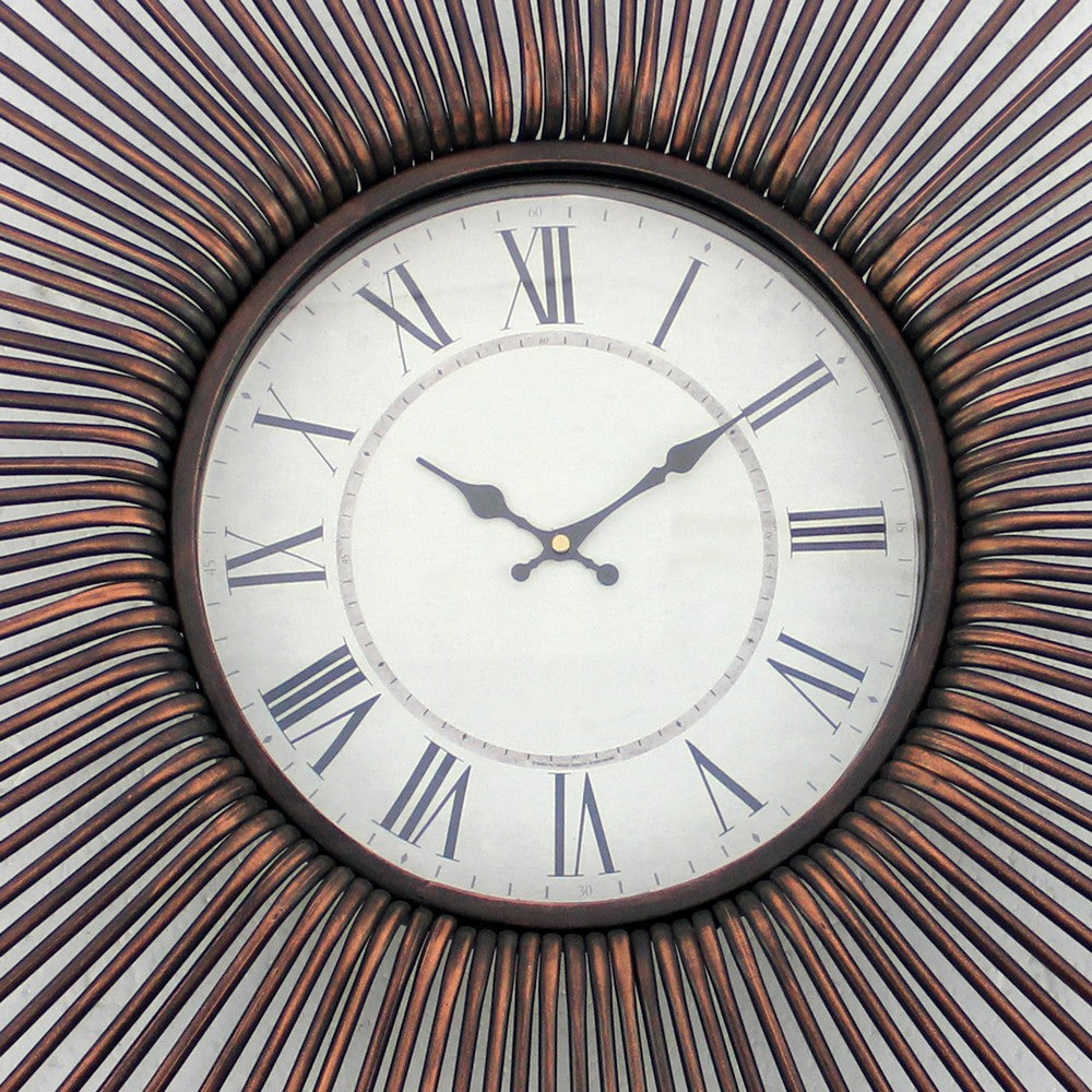 Wall Clock with Metal Fan Guard Design Frame Brown BM218347