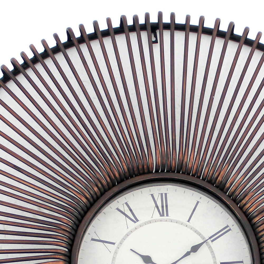 Wall Clock with Metal Fan Guard Design Frame Brown BM218347