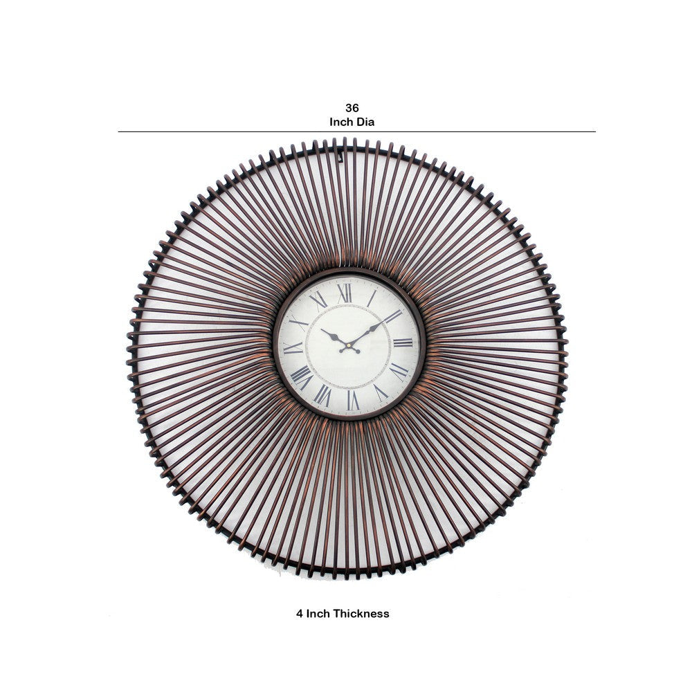 Wall Clock with Metal Fan Guard Design Frame Brown BM218347