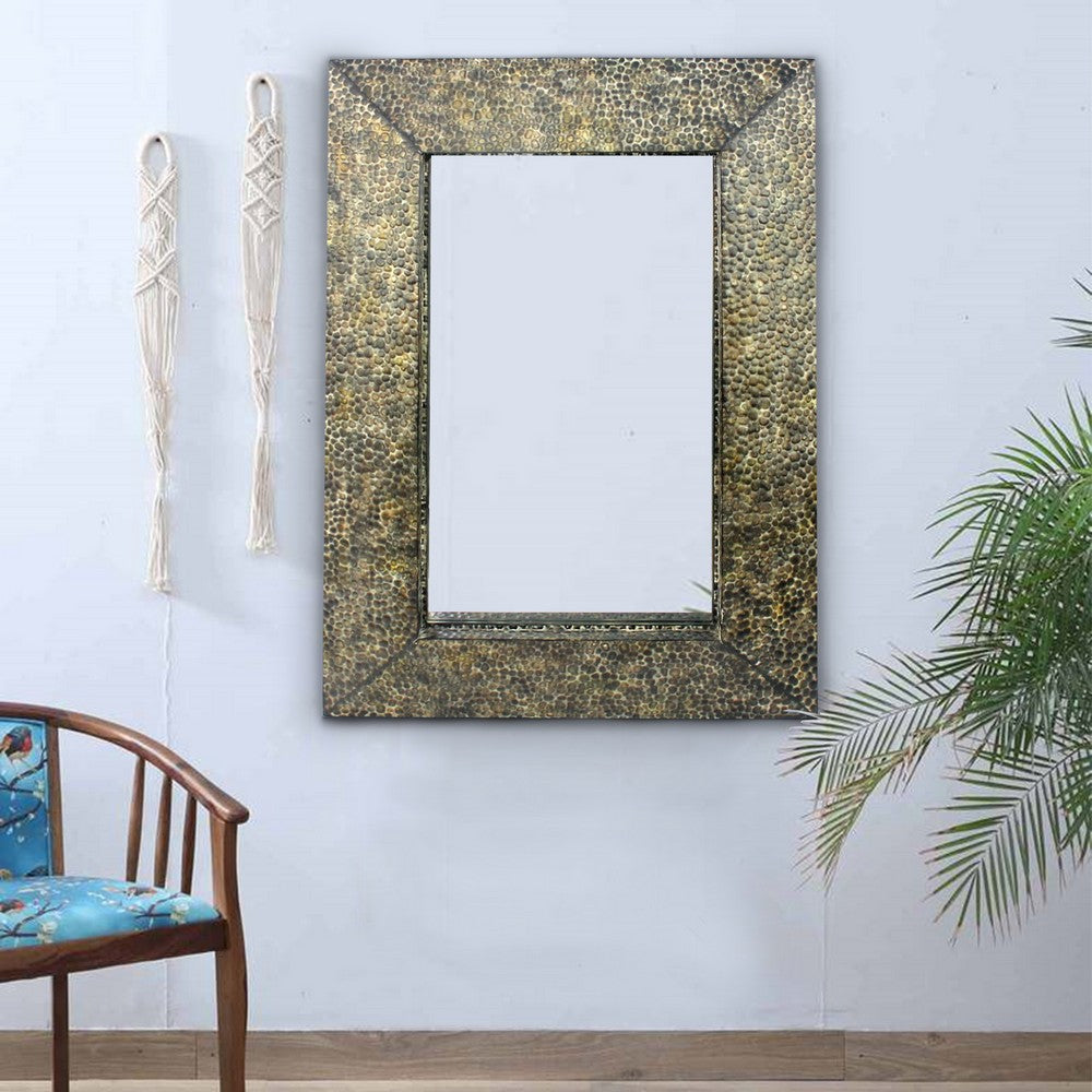 Rectangular Wall Mirror with Gravel Mosaic Border, Brown