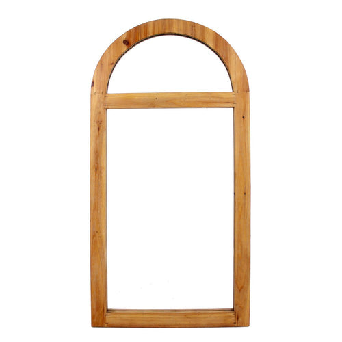 Farmhouse Style Rectangular Wooden Wall Mirror with Arched Top, Brown